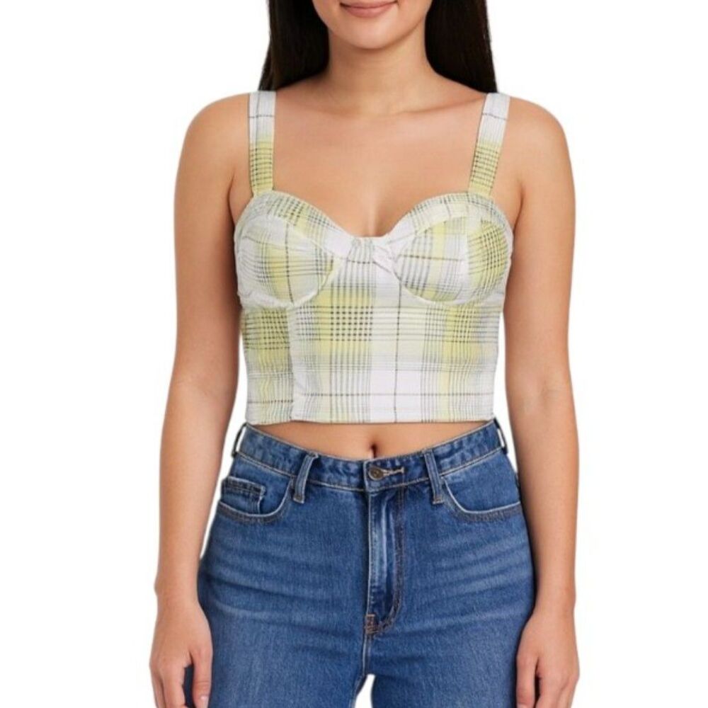 Twine & String Yellow Plaid Bustier Crop Top | Size M